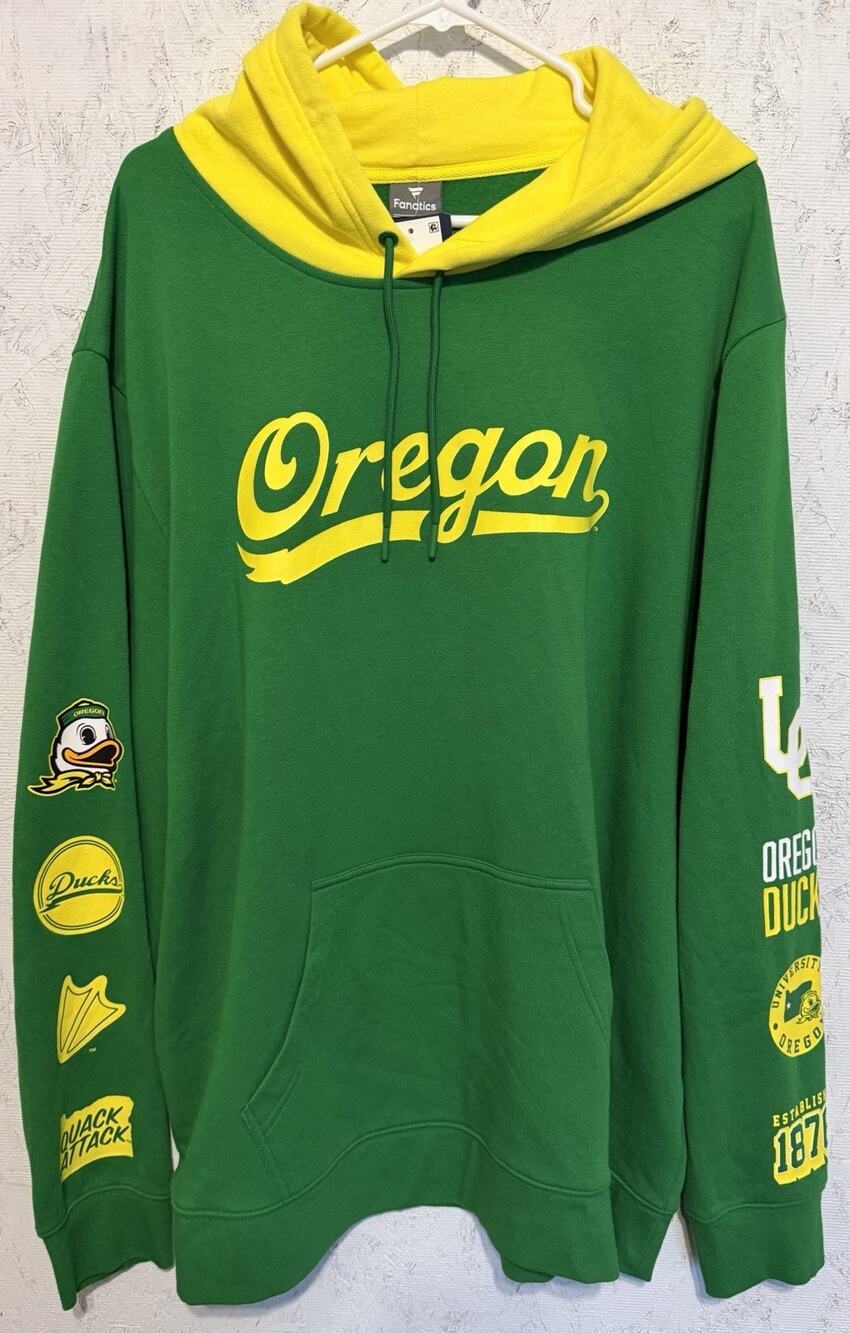 Men's Fanatics Green Oregon Ducks Classic Fleece Pullover Hoodie 2XL NEW NWT